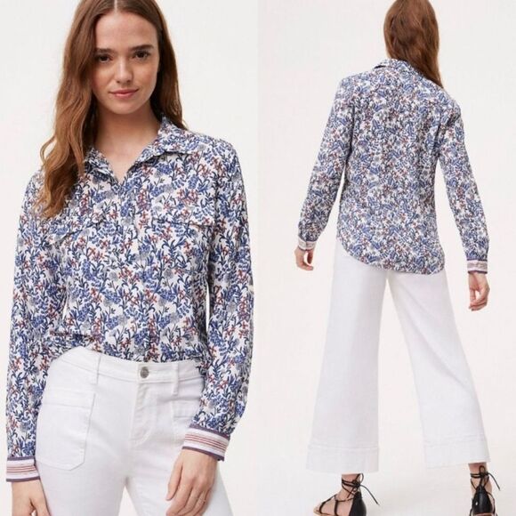 Loft floral field utility button down shirt - Picture 1 of 8